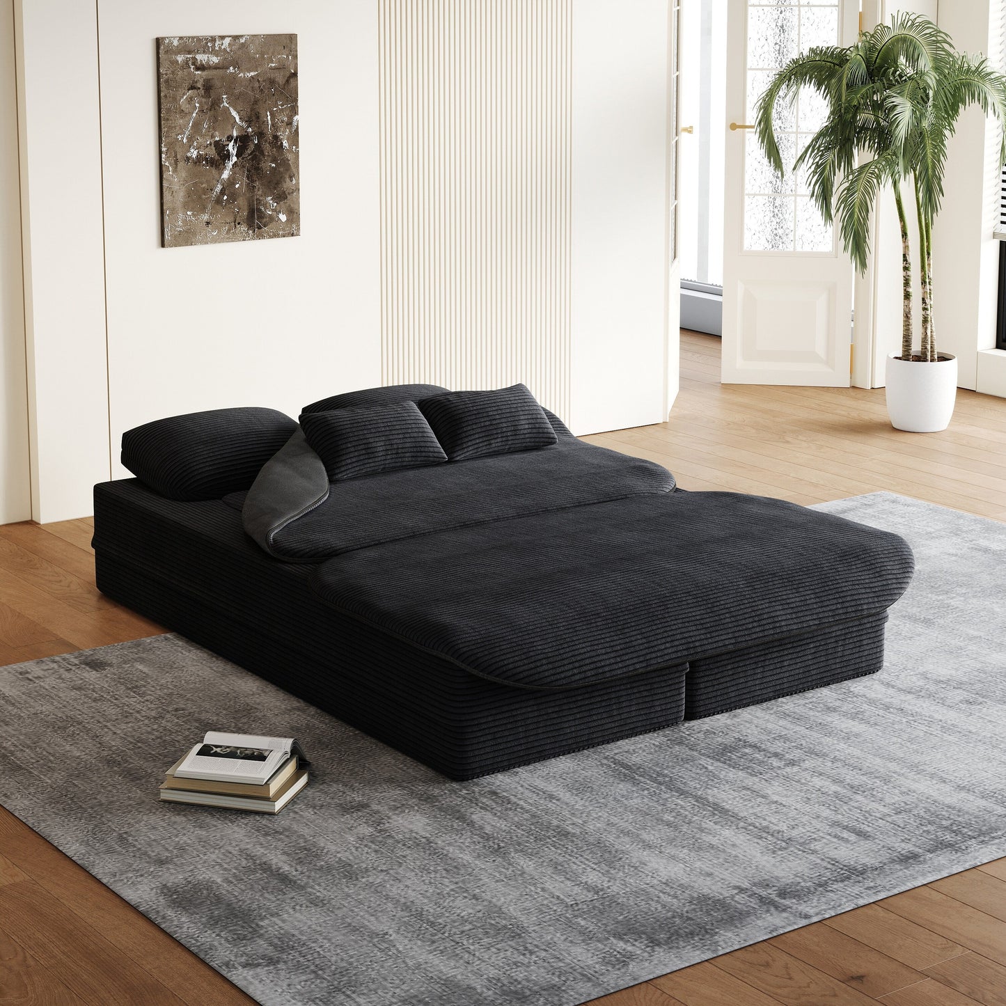 Divano pieghevole 2 in 1 da 75'', divano letto trasformabile in schiuma con coperta multifunzionale, divano da pavimento