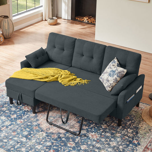 Divano letto imbottito estraibile 76.18 con chaise longue contenitore
