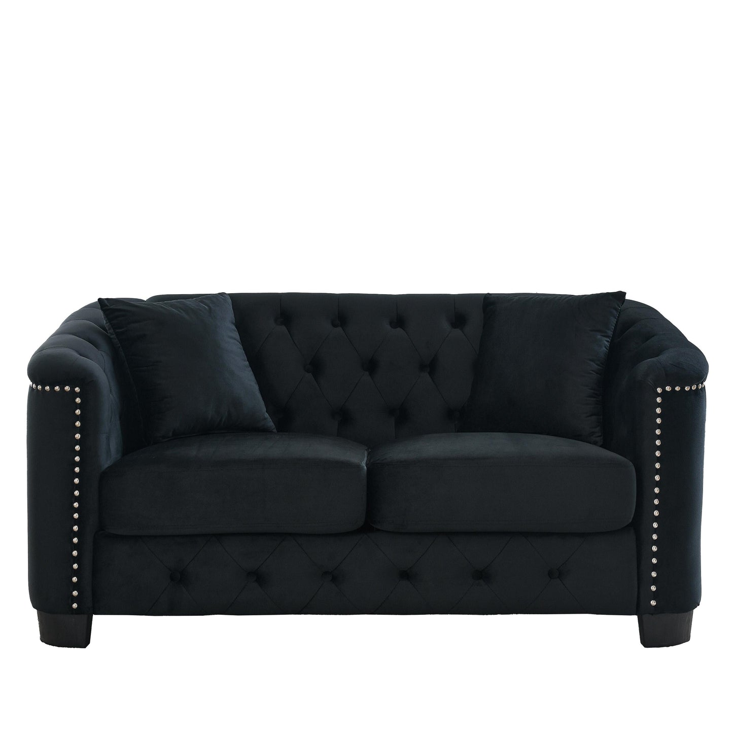 Divano moderno in velluto a 3 posti da 77'' con schienale capitonné, finiture con borchie e 2 cuscini