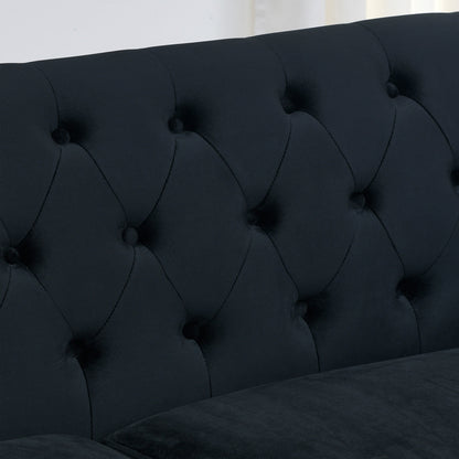 Divano moderno in velluto a 3 posti da 77'' con schienali trapuntati, finiture con borchie e 2 cuscini