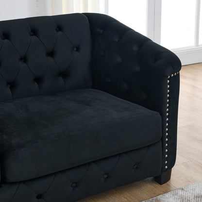 Divano moderno in velluto a 3 posti da 77'' con schienali trapuntati, finiture con borchie e 2 cuscini