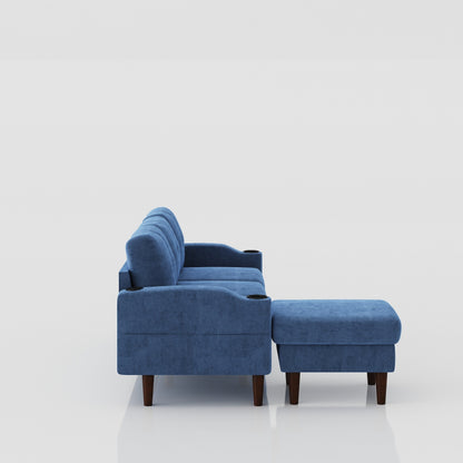Divano a L trasformabile in tessuto da 78,74 pollici con pouf contenitore, porta USB e portabicchieri