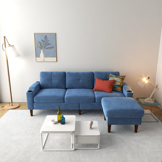 Divano a L trasformabile in tessuto da 78,74 pollici con pouf contenitore, porta USB e portabicchieri