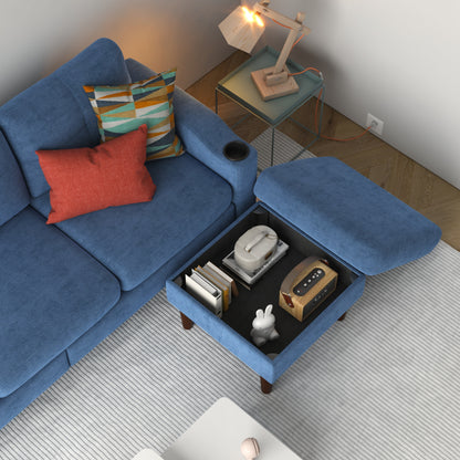 Divano a 3 posti in tessuto a forma di L da 78,74 pollici con pouf contenitore, porta USB, portabicchieri e design moderno