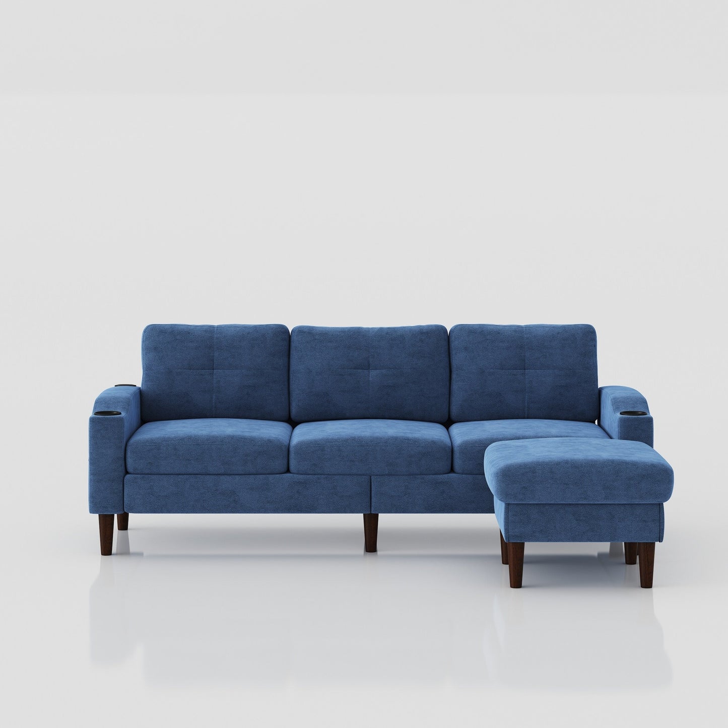 Divano a 3 posti in tessuto a forma di L da 78,74 pollici con pouf contenitore, porta USB, portabicchieri e design moderno