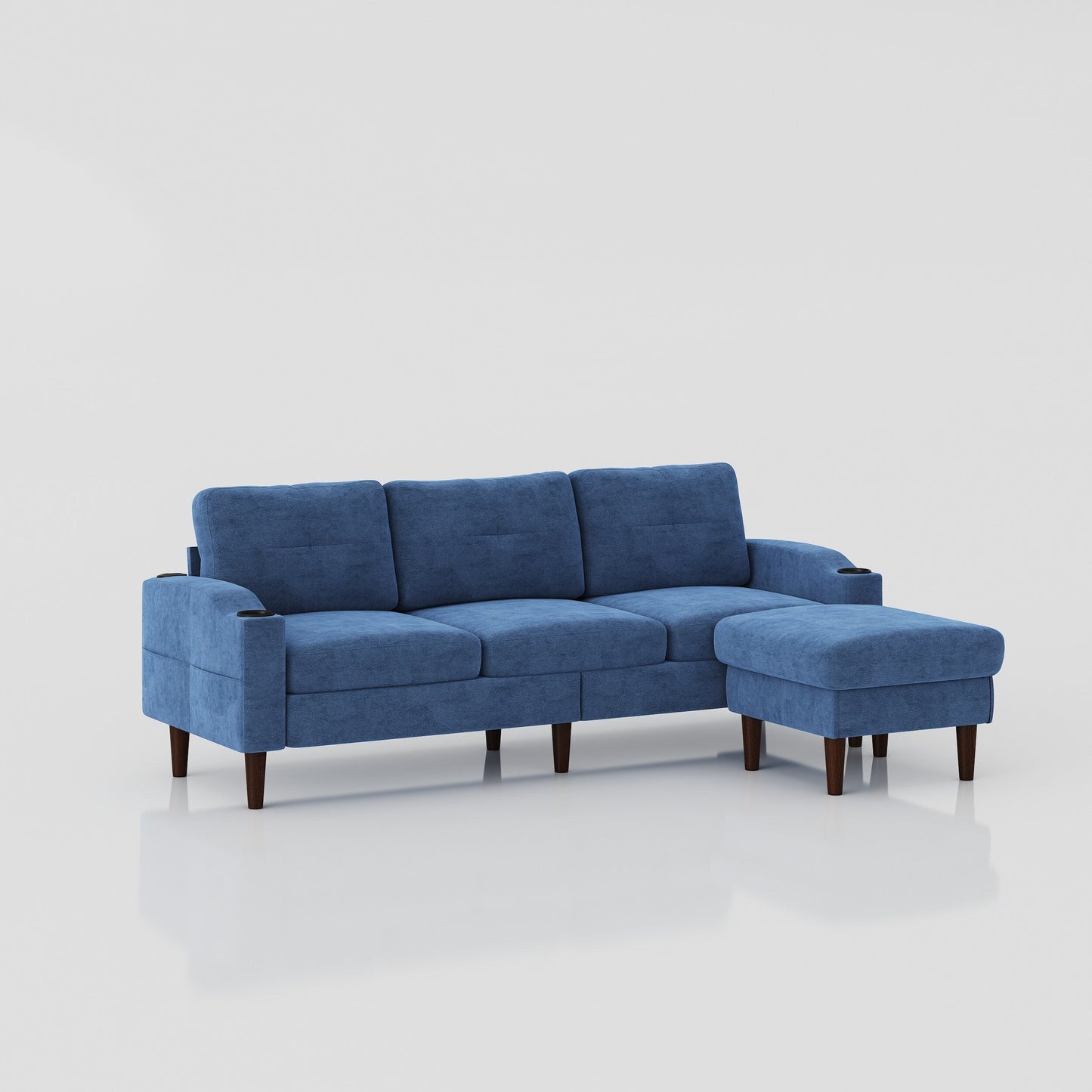 Divano a 3 posti a L in tessuto da 78,74'' con pouf contenitore, porta USB e portabicchieri, design moderno