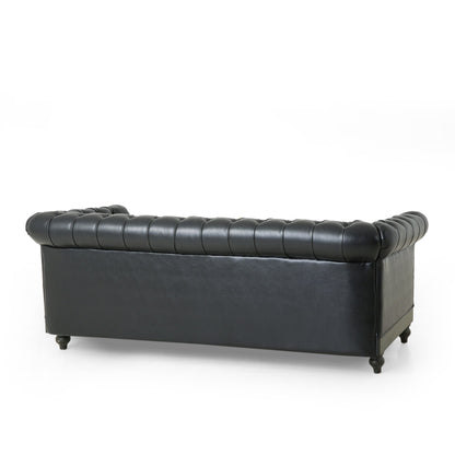 Divano a 3 posti in pelle PU da 78,75'' con gambe in legno ed eleganti dettagli con rivetti
