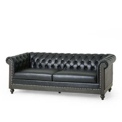 Divano a 3 posti in pelle PU da 78,75'' con gambe in legno ed eleganti dettagli con rivetti