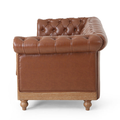 Divano a 3 posti in pelle PU da 78,75'' con gambe in legno ed eleganti dettagli con rivetti