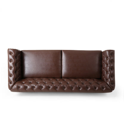 Divano a 3 posti in pelle PU da 78,75'' con gambe in legno ed eleganti dettagli con rivetti