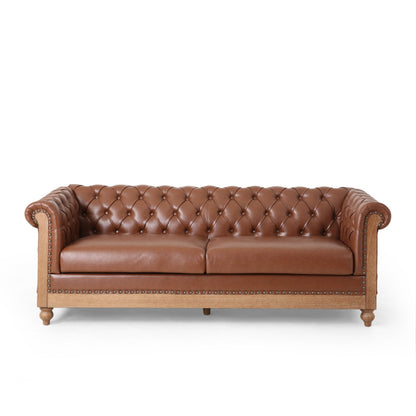 Divano a 3 posti in pelle PU da 78,75'' con gambe in legno ed eleganti dettagli con rivetti