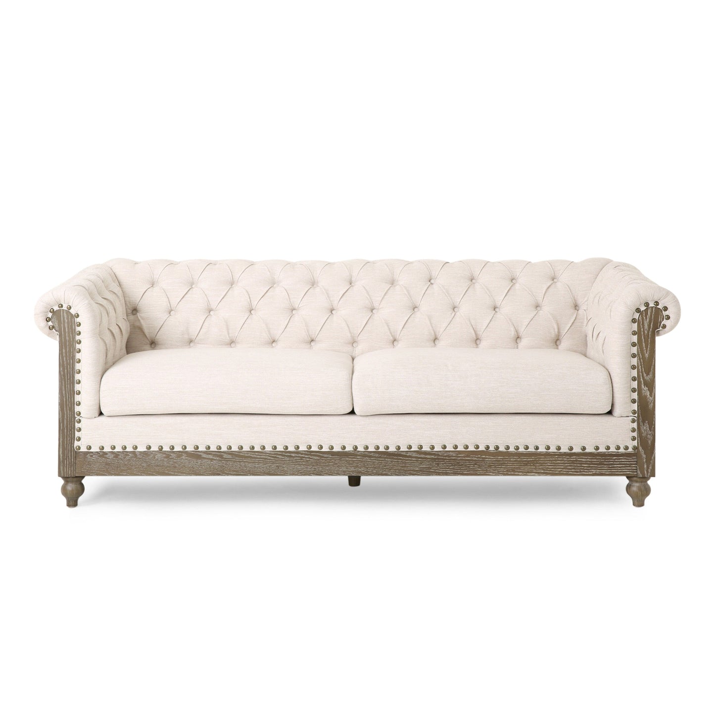 Divano a 3 posti in pelle PU da 78,75'' con gambe in legno ed eleganti dettagli con rivetti