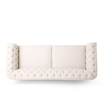 Divano a 3 posti in pelle PU da 78,75'' con gambe in legno ed eleganti dettagli con rivetti