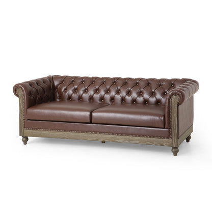 Divano a 3 posti in pelle PU da 78,75'' con gambe in legno ed eleganti dettagli con rivetti