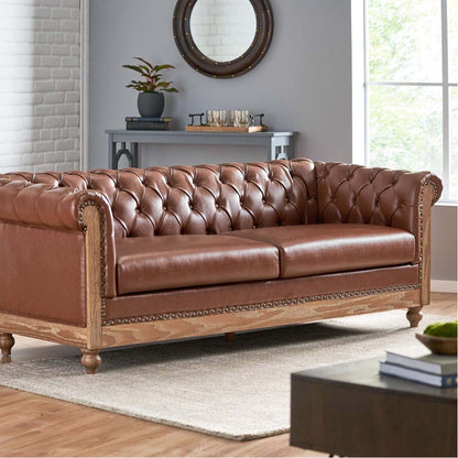 Divano a 3 posti in pelle PU da 78,75'' con gambe in legno ed eleganti dettagli con rivetti