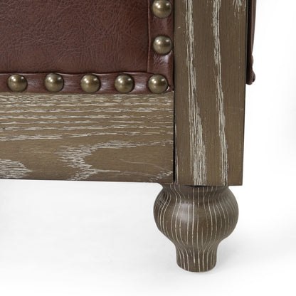 Divano a 3 posti in pelle PU da 78,75'' con gambe in legno ed eleganti dettagli con rivetti