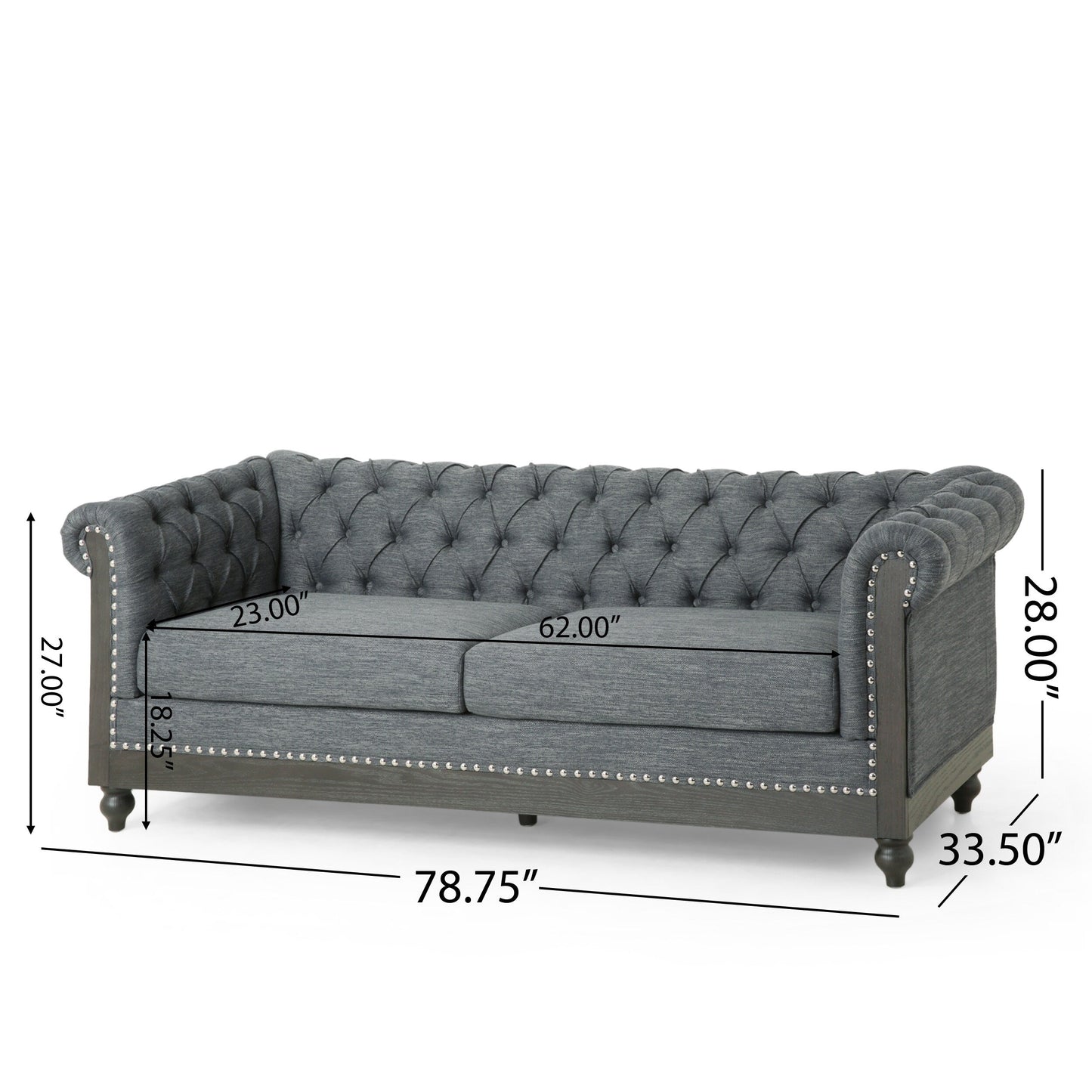 Divano a 3 posti in pelle PU da 78,75'' con gambe in legno ed eleganti dettagli con rivetti