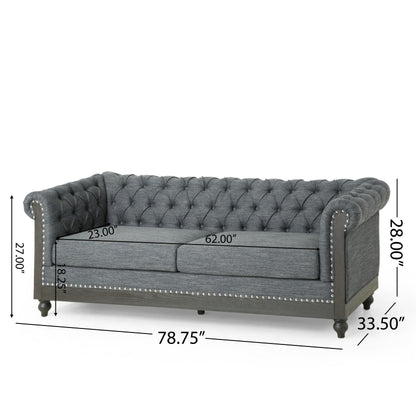 Divano a 3 posti in pelle PU da 78,75'' con gambe in legno ed eleganti dettagli con rivetti