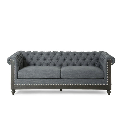Divano a 3 posti in pelle PU da 78,75'' con gambe in legno ed eleganti dettagli con rivetti