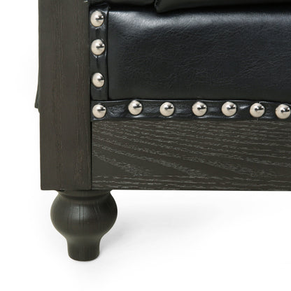 Divano a 3 posti in pelle PU da 78,75'' con gambe in legno ed eleganti dettagli con rivetti