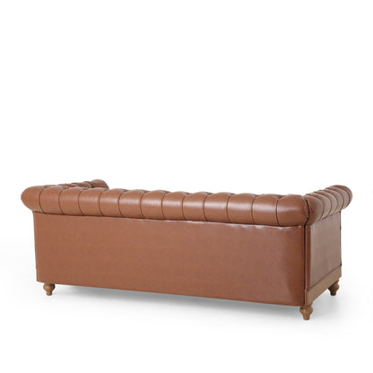 Divano a 3 posti in pelle PU da 78,75'' con gambe in legno, dettagli rivettati e schienale regolabile