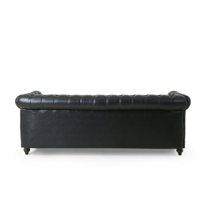 Divano a 3 posti in pelle PU da 78,75'' con gambe in legno, dettagli rivettati e schienale regolabile