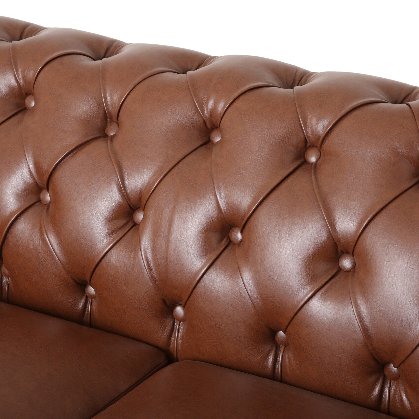 Divano a 3 posti in pelle PU da 78,75'' con gambe in legno, dettagli rivettati e schienale regolabile