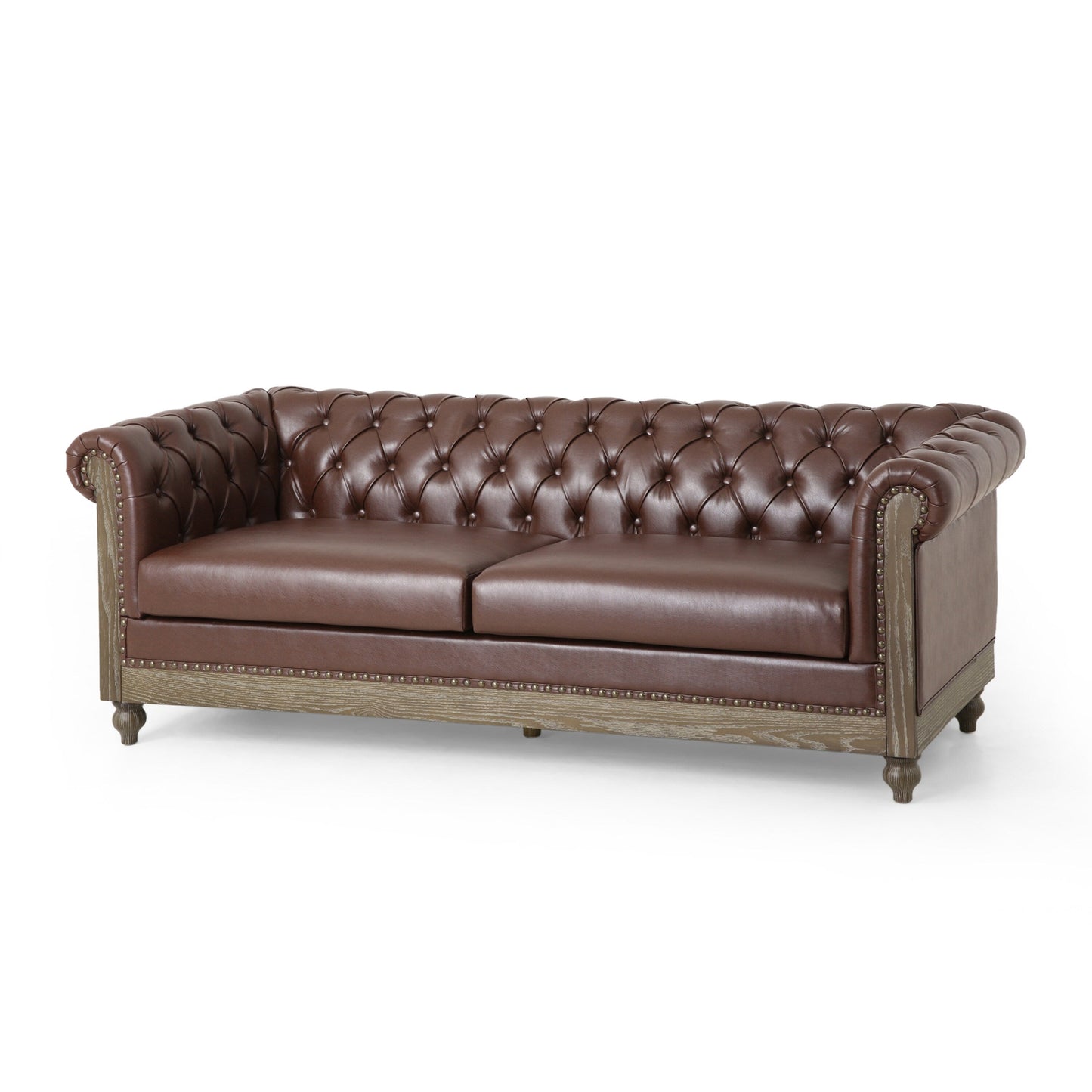 Divano a 3 posti in pelle PU da 78,75'' con gambe in legno, dettagli rivettati e schienale regolabile