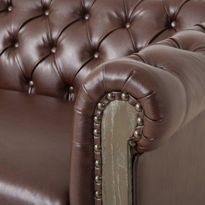 Divano a 3 posti in pelle PU da 78,75'' con gambe in legno, dettagli rivettati e schienale regolabile