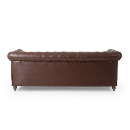 Divano a 3 posti in pelle PU da 78,75'' con gambe in legno, dettagli rivettati e schienale regolabile