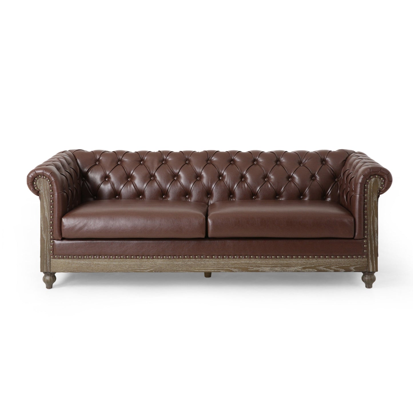 Divano a 3 posti in pelle PU da 78,75'' con gambe in legno, dettagli rivettati e schienale regolabile