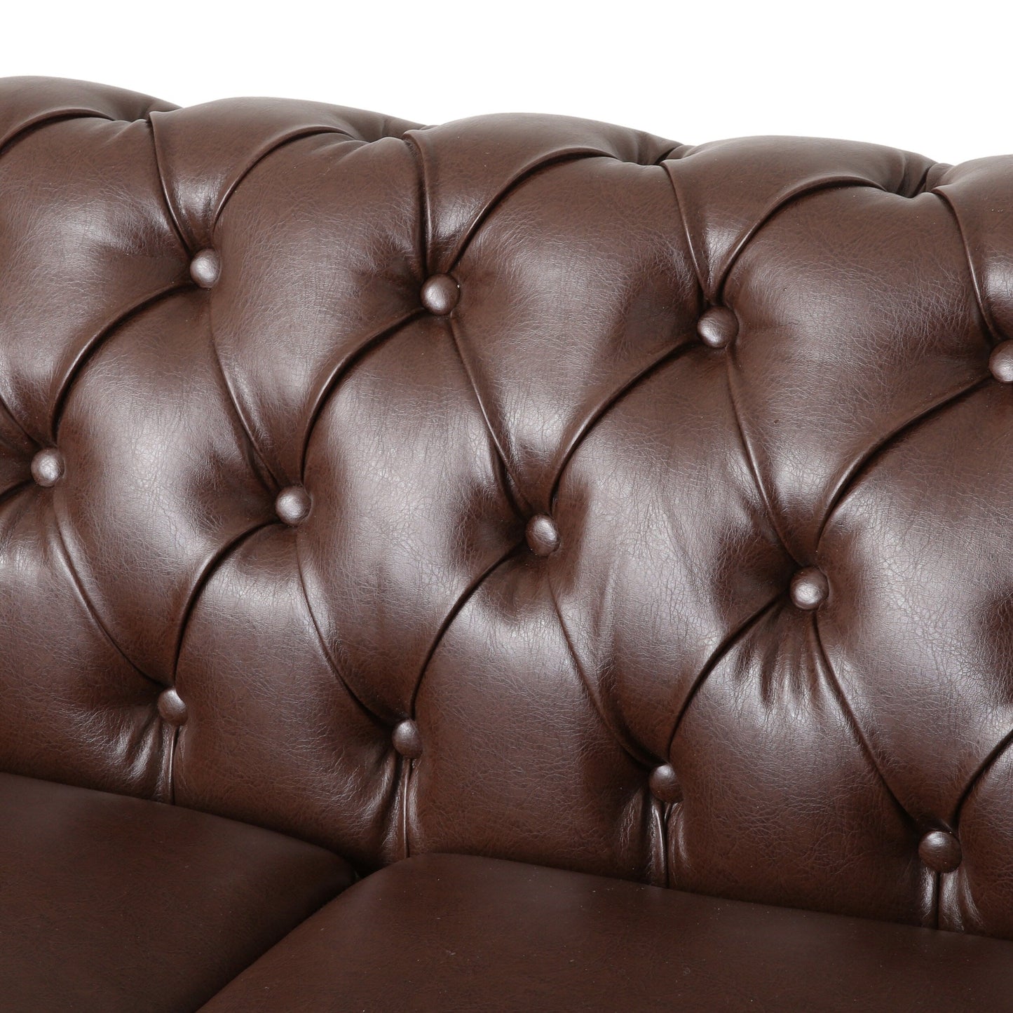 Divano a 3 posti in pelle PU da 78,75'' con gambe in legno, dettagli rivettati e schienale regolabile