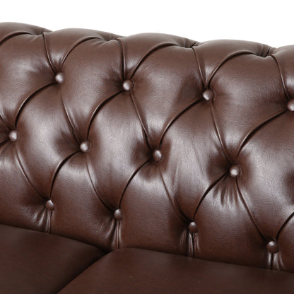Divano a 3 posti in pelle PU da 78,75'' con gambe in legno, dettagli rivettati e schienale regolabile