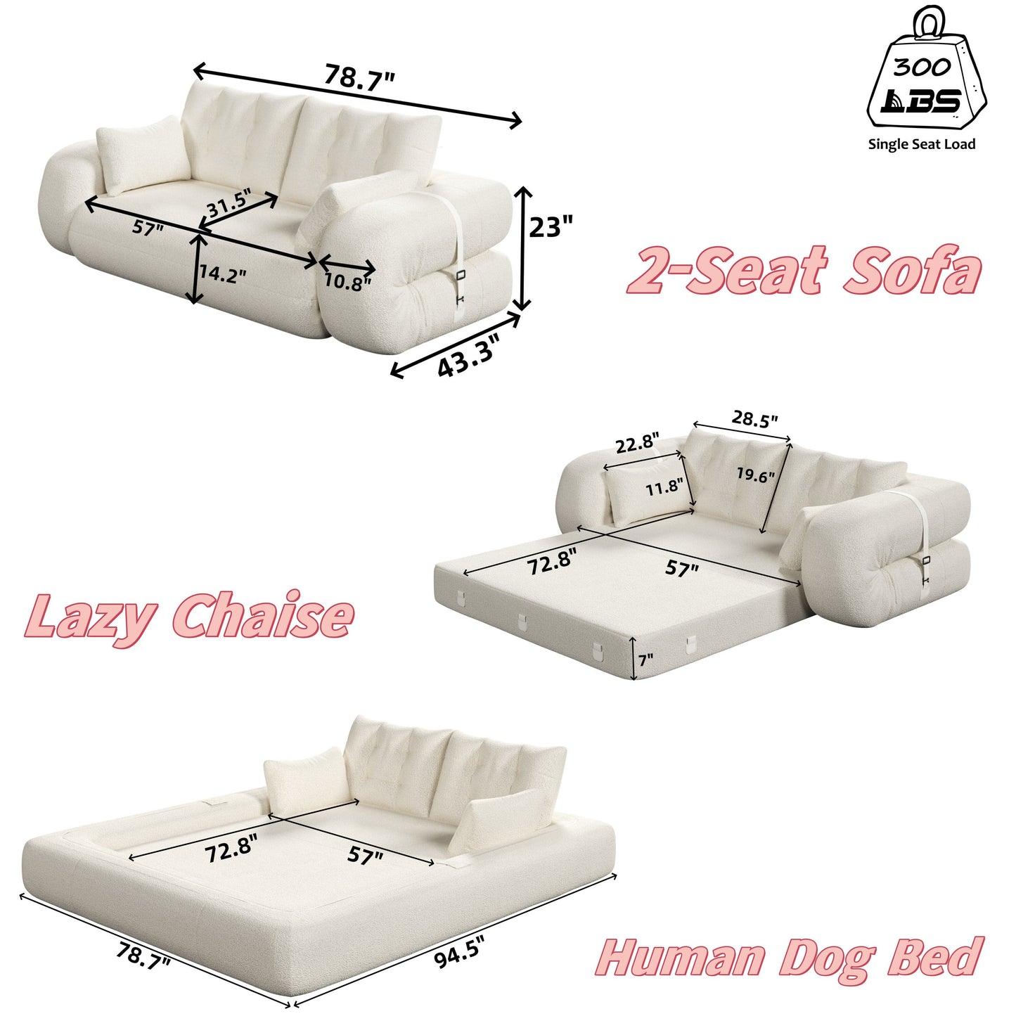 Divano letto Teddy a 3 posti, divano letto modulare, divano trasformabile, divano letto