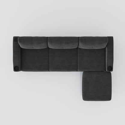 Divano trasformabile in tessuto a L da 78'' con contenitore, porta USB e portabicchieri, ideale per piccoli spazi