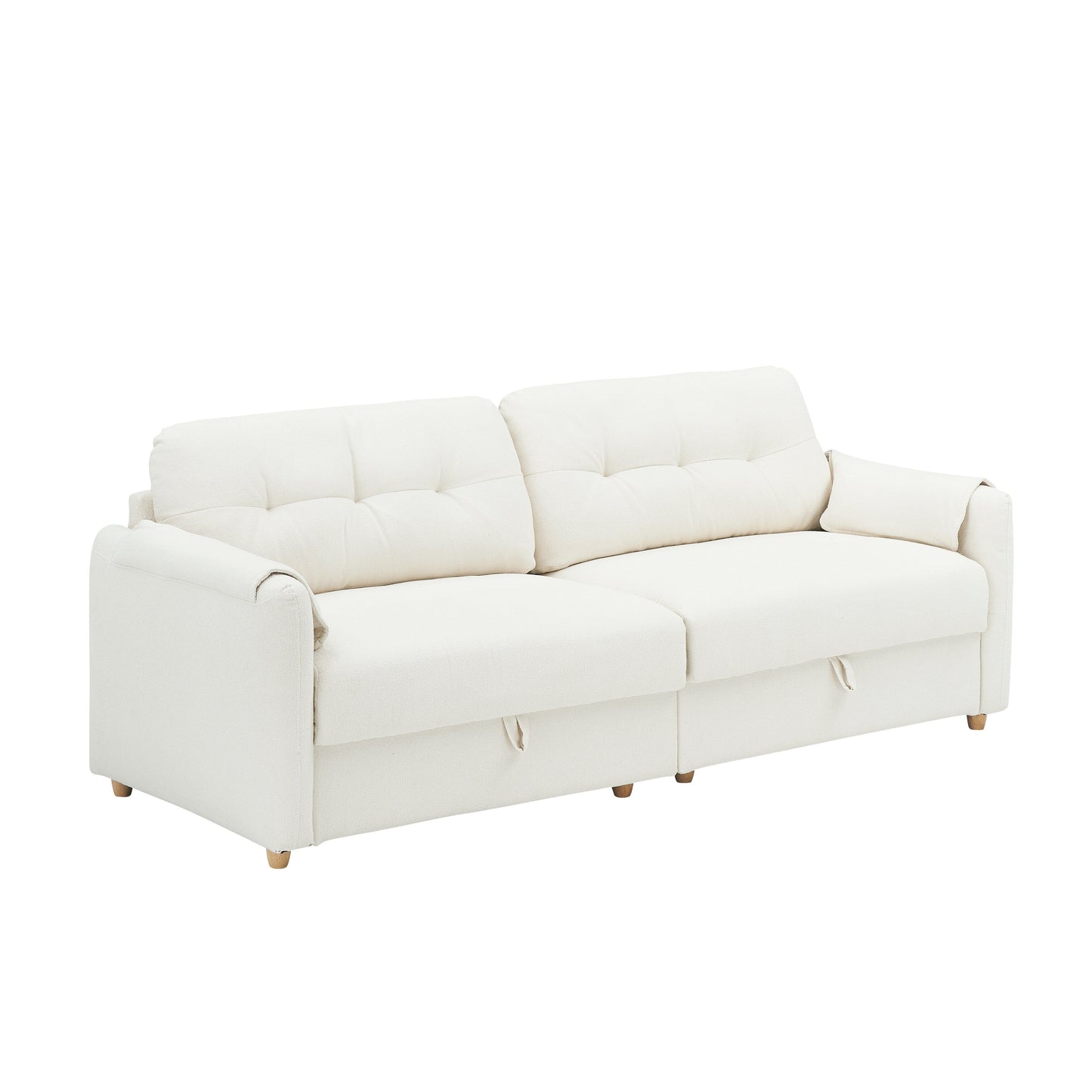 Tessuto per divano Teddy Cotton Linen lungo 79,50 pollici, con gambe lunghe coniche in metallo, striscia di metallo abbinata, elegante e semplice - Beige