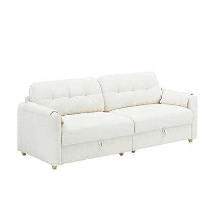Tessuto per divano Teddy Cotton Linen lungo 79,50 pollici, con gambe lunghe coniche in metallo, striscia di metallo abbinata, elegante e semplice - Beige