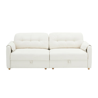 Tessuto per divano Teddy Cotton Linen lungo 79,50 pollici, con gambe lunghe coniche in metallo, striscia di metallo abbinata, elegante e semplice - Beige