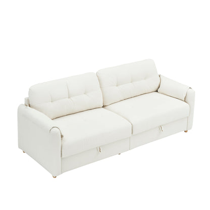 Tessuto per divano Teddy Cotton Linen lungo 79,50 pollici, con gambe lunghe coniche in metallo, striscia di metallo abbinata, elegante e semplice