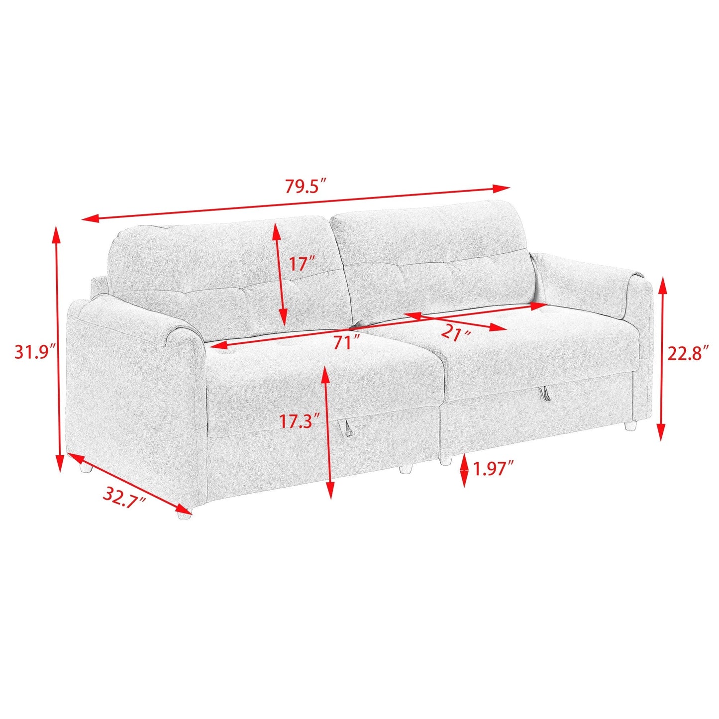 Tessuto per divano Teddy Cotton Linen lungo 79,50 pollici, con gambe lunghe coniche in metallo, striscia di metallo abbinata, elegante e semplice