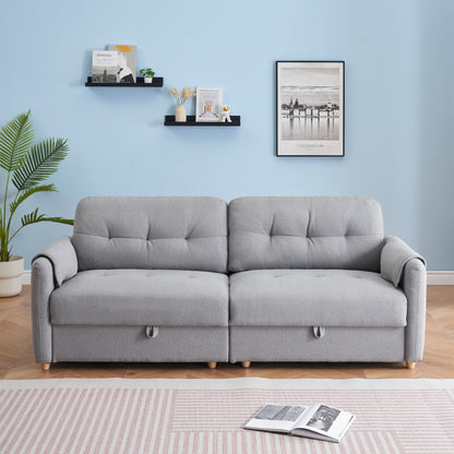 Tessuto per divano Teddy Cotton Linen lungo 79,50 pollici, con gambe lunghe coniche in metallo, striscia di metallo abbinata, elegante e semplice