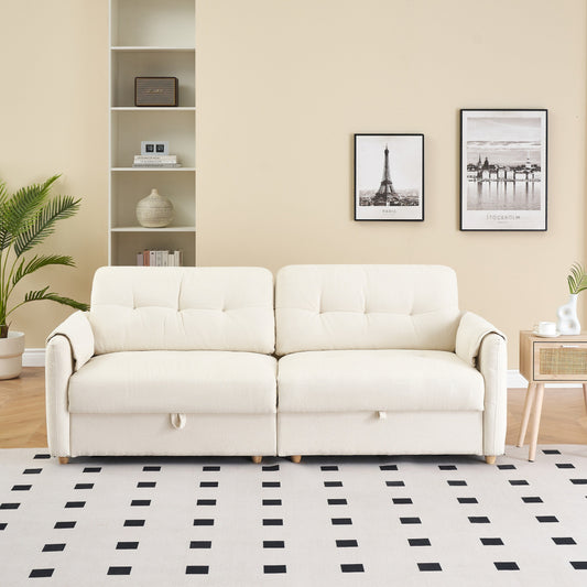 Tessuto per divano Teddy Cotton Linen lungo 79,50 pollici, con gambe lunghe coniche in metallo, striscia di metallo abbinata, elegante e semplice