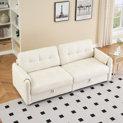 Tessuto per divano Teddy Cotton Linen lungo 79,50 pollici, con gambe lunghe coniche in metallo, striscia di metallo abbinata, elegante e semplice