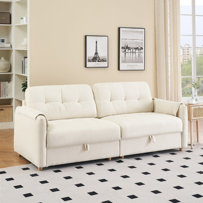Tessuto per divano Teddy Cotton Linen lungo 79,50 pollici, con gambe lunghe coniche in metallo, striscia di metallo abbinata, elegante e semplice