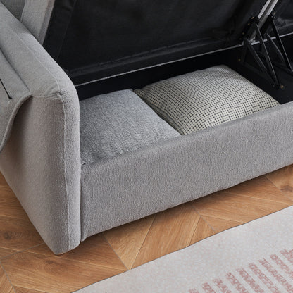 Tessuto per divano Teddy Cotton Linen lungo 79,50 pollici, con gambe lunghe coniche in metallo, striscia di metallo abbinata, elegante e semplice