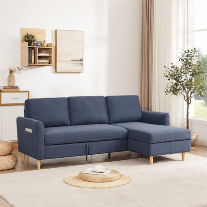 Divano a L in tessuto regolabile da 79,5'', 3 posti con letto estraibile e chaise longue contenitore