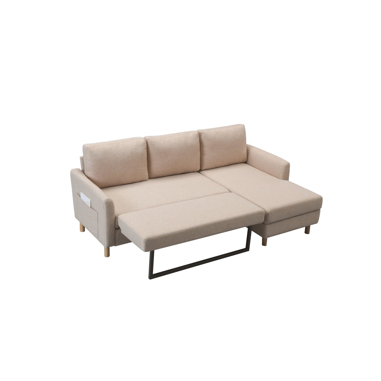 Divano letto a 3 posti a L in tessuto da 79,5'' con chaise longue, letto estraibile e design imbottito
