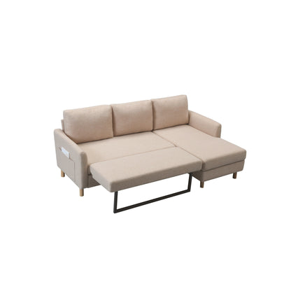 Divano letto a 3 posti a L in tessuto da 79,5'' con chaise longue, letto estraibile e design imbottito