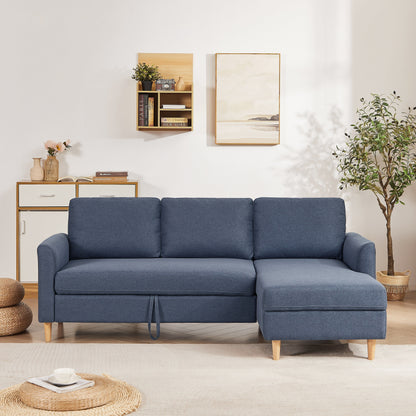 Divano letto a 3 posti a L in tessuto da 79,5'' con chaise longue, letto estraibile e design imbottito