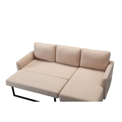 Divano letto a 3 posti a L in tessuto da 79,5'' con chaise longue, letto estraibile e design imbottito